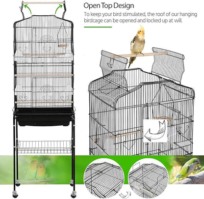 Yaheetech 64-inch Play Open Top Medium Small Bird Cage with Detachable Rolling Stand for Parrot Lovebirds Finches Canaries Parakeets Cockatiels Budgie Parrotlet Conures