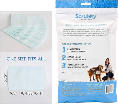 Pet Wipes, Rinse Free Shampoo Mittens for Dogs and Cats, Bath Wipes for Bathing and Washing Pets, Hypoallergenic No Rinse Wash Mitt for Grooming, Lather Wipe Dry
