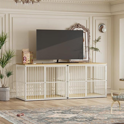 43'' Dog Crate Furniture with 3 Doors, XL Wooden Crate End Table, Heavy Duty Indoor Puppy Cage Kennel for Medium to Large Dogs, Multiple Units Can be Combined, Natural Beech