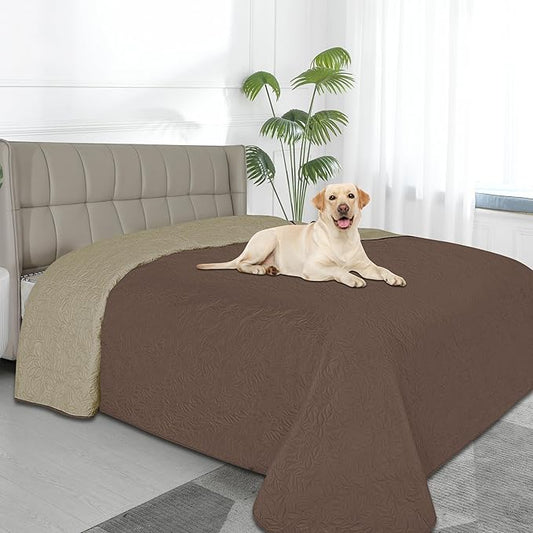Easy-Going Waterproof Dog Bed Cover Reversible Leak Proof Pet Blanket Replacement Mat for Furniture Washable Couch Cover Sofa Cover for Dogs Cat(82x120 Inch, Brown/Beige)