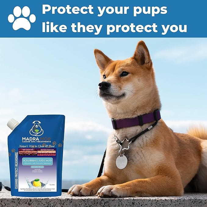 Worldwide Nutrition Bundle: Madra Mor Scrubbing Suds - Dog Essentials Mud Bath, Dog Grooming, Dry Skin for Dogs Treatment, Dog Coat Skin Care Products - 10oz Pouch & Multi-Purpose Key Chain