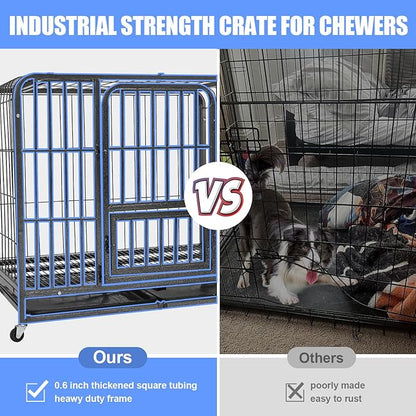 49/37/44 Inch Dog Crate, Heavy Duty Metal Dog Kennel, Indestructible, Escape Proof Dog Cage with Lockable Wheels, Indoor for Large Breed, Big Dog Cage with Removable Dog Crate Tray