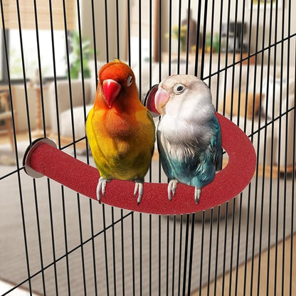 Rypet U Shape Parrot Perch Stand Toy for Paw Grinding Clean Stick Exercise, Rough-Surfaced Quartz Bird Perch Standing Cage Accessories for for Small Parakeets Cockatiels Conures Macaws Finches(Red)