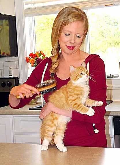 Double Sided Dog Brush - for Long or Short Haired Dogs and Cats Natural Bamboo Eco Friendly Pet Grooming Dual Sided Pin and Bristles for Deshedding Hair