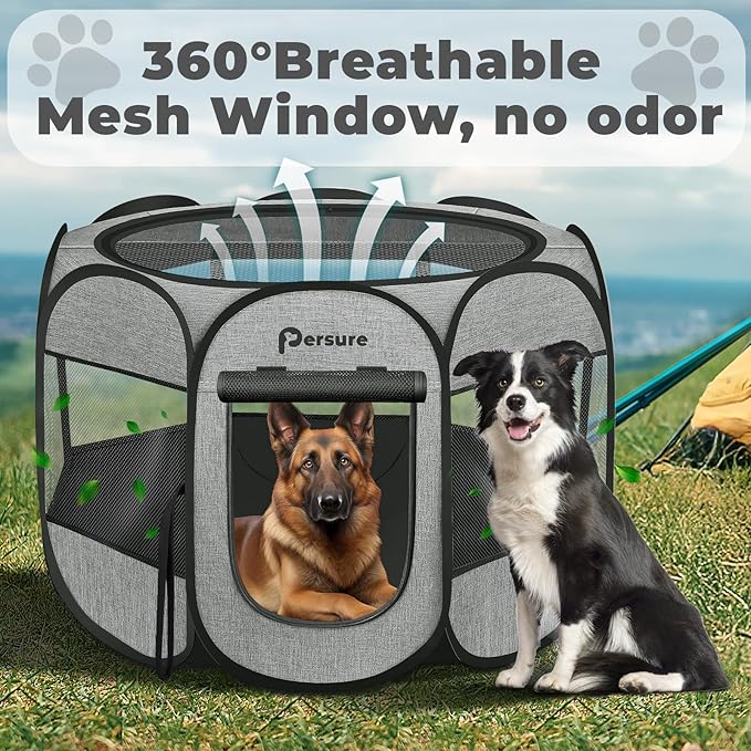 Dog Cat Playpen Indoor Outdoor for Puppy Pet Dogs Cat Recovery After Surgery, Dog Tent Crates Cage Indoor/Outdoor, Portable Pop Up Dog Kennel with Carrying Case for Travel (Premium Grey, Large)