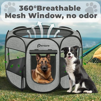 Dog Cat Playpen Indoor Outdoor for Puppy Pet Dogs Cat Recovery After Surgery, Dog Tent Crates Cage Indoor/Outdoor, Portable Pop Up Dog Kennel with Carrying Case for Travel (Premium Grey, Large)