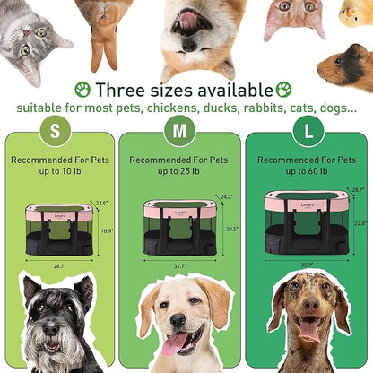 Love's cabin Pet Puppy Dog Playpen, Large Dog Tent Crates Cage Indoor/Outdoor, Portable Exercise Playpen for Cat, Foldable Pop Up Dog Kennel Playpen with Carring Case (L, Pink)