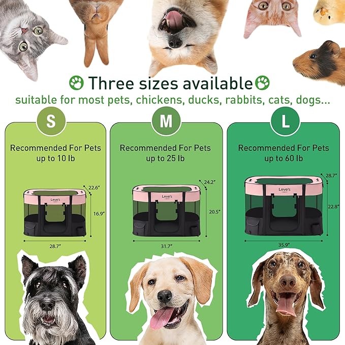Love's cabin Pet Puppy Dog Playpen, Large Dog Tent Crates Cage Indoor/Outdoor, Portable Exercise Playpen for Cat, Foldable Pop Up Dog Kennel Playpen with Carring Case (L, Pink)