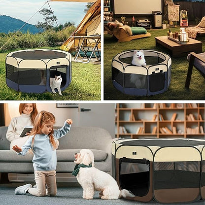 A4Pet Dog Playpen, Portable Pet Playpen, Pop Up Dog Playpen Indoor/Outdoor - Ideal for Small Medium Dogs - Removable Zipper & Collapsible Travel Bowl