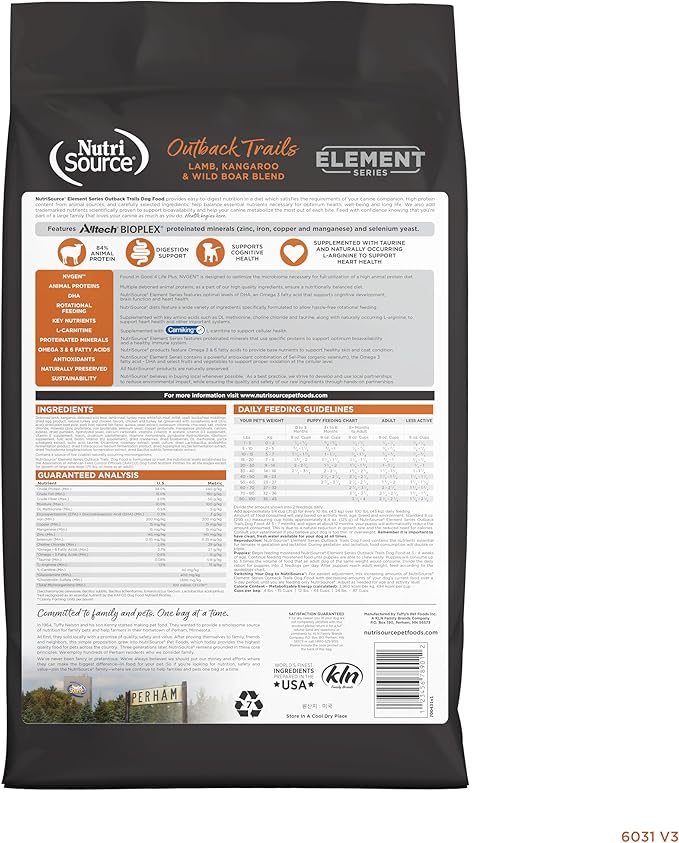 NutriSource Element Series Outback Trails Dry Dog Food, Lamb, Kangaroo and Wild Board, 4LB