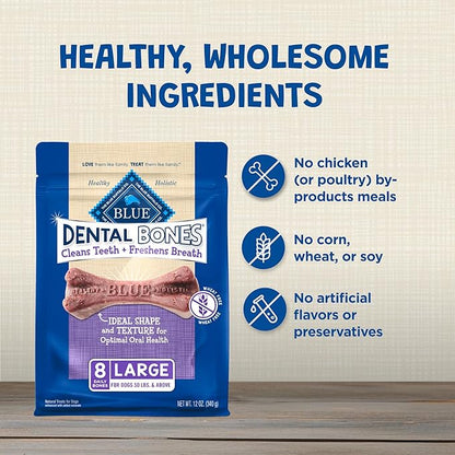 Blue Buffalo Dental Bones Large Natural Dental Chew Dog Treats Bag