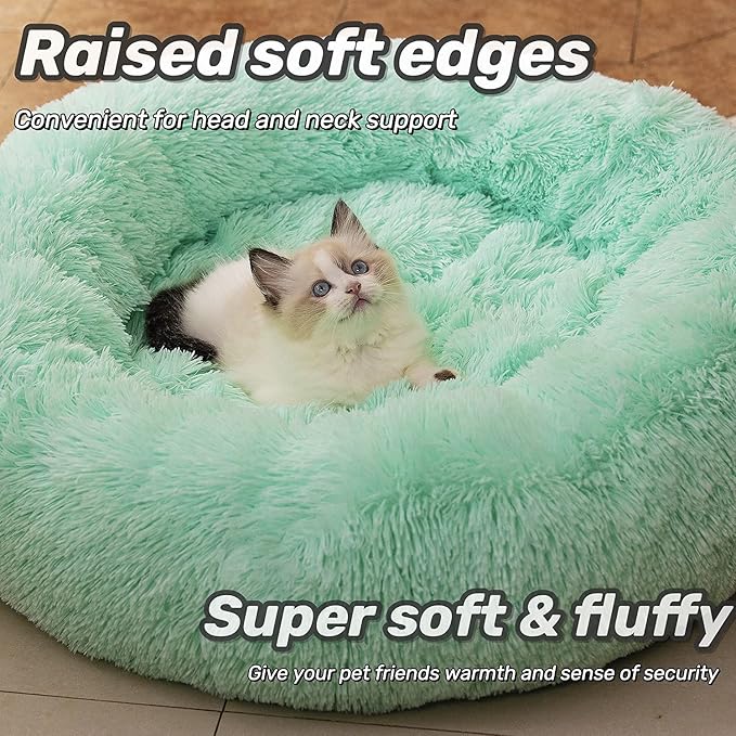 Anti Anxiety Round Fluffy Plush Faux Fur Warm Washable Dog Bed & Cat Bed, Original Bed for Small Medium Large Pets,Used to Relieve Joints and Improve Sleepï¼20"/24"/27''ï¼ (24", Light Green)