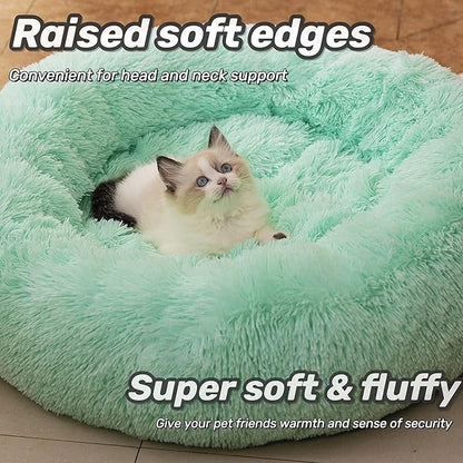 Anti Anxiety Round Fluffy Plush Faux Fur Warm Washable Dog Bed & Cat Bed, Original Bed for Small Medium Large Pets,Used to Relieve Joints and Improve Sleepï¼20"/24"/27''ï¼ (27", Light Green)