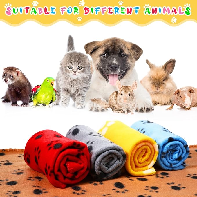 Tegeme 12 Pieces Fleece Blankets for Pets Dog Puppy Paw Print Cat Bedding Cover Blanket for Small Animals Pig Cage Liner Sleep Mat Pad Kitten Soft Warm(Cute Style,28 x 24 Inches)