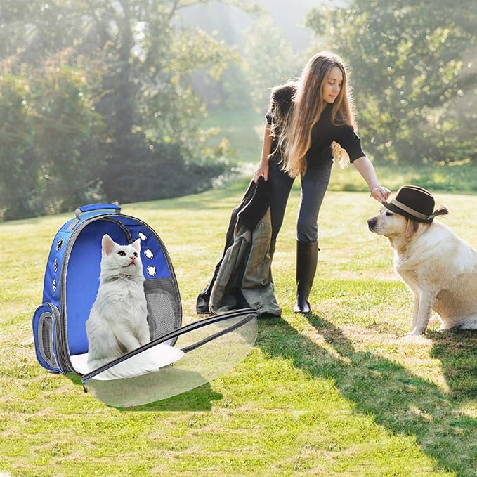 Henkelion Cat Backpack Carrier Bubble Carrying Bag, Small Dog Backpack Carrier for Small Medium Dogs Cats, Space Capsule Pet Carrier Dog Hiking Backpack, Airline Approved Travel Carrier - Navy Blue