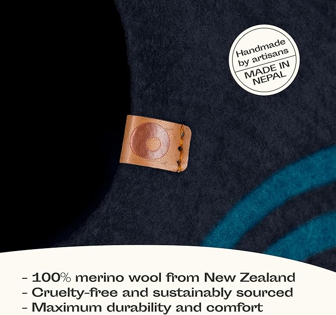 MEOWFIA Cat Cave  Premium Felt Cat Bed for Indoor Cats, Handmade 100% Merino Wool (Medium, Black Aqua)