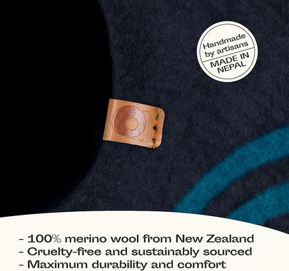 MEOWFIA Cat Cave  Premium Felt Cat Bed for Indoor Cats, Handmade 100% Merino Wool (Medium, Black Aqua)