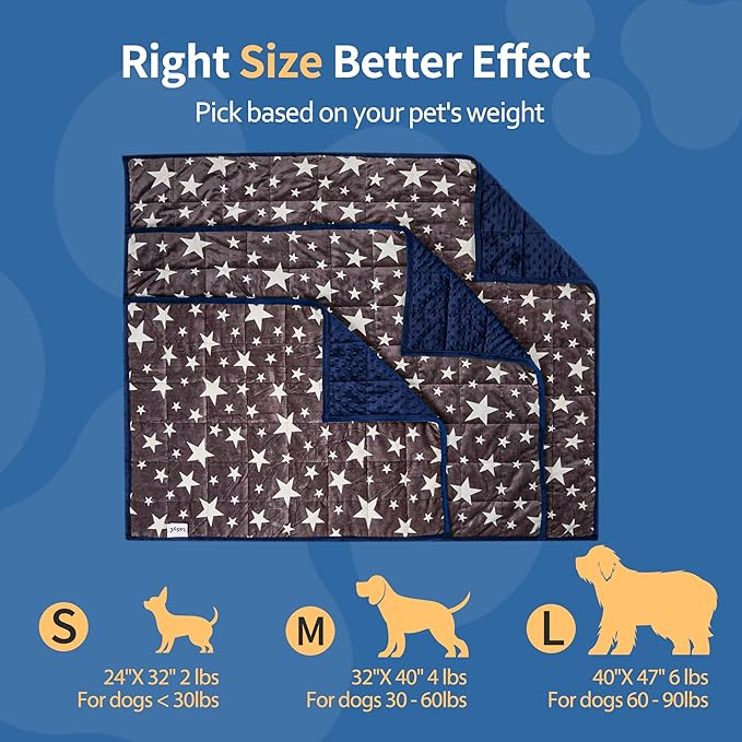 LaSyL Blanket for Pets | Thunder Blanket for Dogs Anxiety | Premium Soft Minky | Relaxation & Calming & Anti Anxiety | Blue Grey Star, Washable Medium 32" L x 40" W