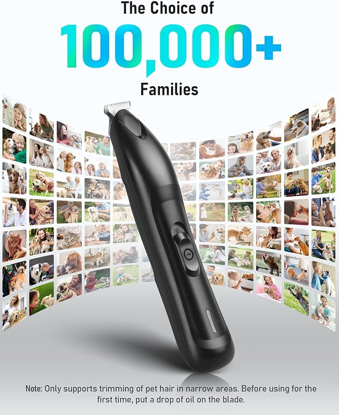 Dog Paw Trimmer with LED Light, Rechargeable Cordless Dog Clippers with Wider Blade for Grooming Pet's Paw Pad, Low Noise 2 Speed Electric Cat Hair Shaver for Small Areas