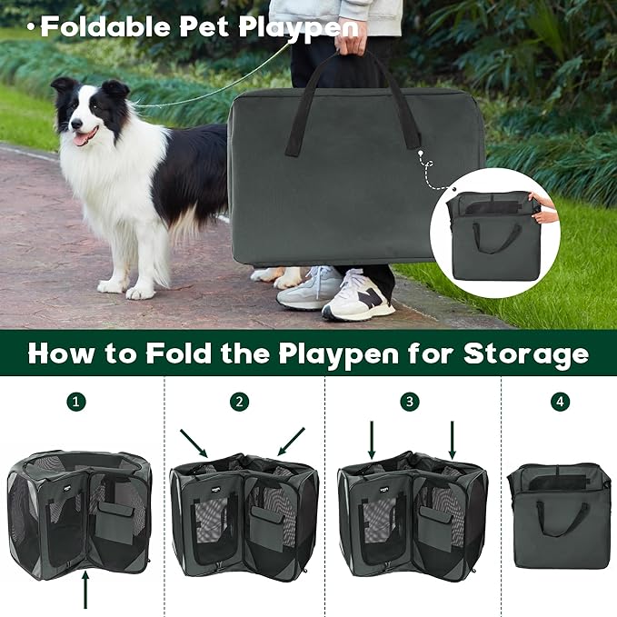 Love's cabin Pet Puppy Dog Playpen, Small Dog Tent Crates Cage Indoor/Outdoor, Portable Playpen for Cat, Foldable Pop Up Dog Kennel Playpen with Carring Case, Grey