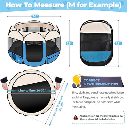 36" Foldable Pet Playpen for Medium/Small Dogs, HOMAGICO Pet Playpen for Indoor Cats Enclosed,Portable Dog Playpen Outdoor Tent Crate with Carrying Case,Water-Resistant and Removable Shade Cover, Blue
