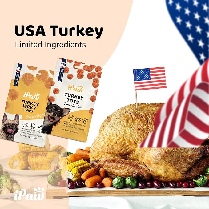 Turkey Dog Treats for Puppy Training, All Natural Human Grade Dog Treat, Ingredient Sourced from USA, Hypoallergenic, Easy to Digest (Turkey Chips)