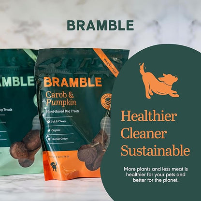 BRAMBLE Dog Treats. Plant-Based Treats for Dogs, Wheat-Free Everyday Dog Treats. Carob & Pumpkin, Made with Real Ingredients, Soft & Chewy Cookies. 8 oz