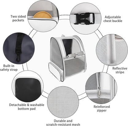 Cat Backpack Carrier,Pet Carrier Airline Approved for Small Dog Cat Puppy Kitten Bunny,Ventilated Mesh Design Animal Backpack for Hiking Camping Travel Bag (Light Grey)