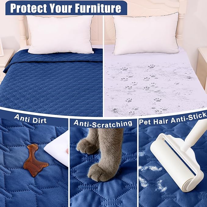 Smiry Waterproof Dog Blanket, Soft Dog Bed Cover Pet Blanket, Reversible Couch Cover for Dogs Washable, Pet Couch Covers for Sofa Furniture Protector for Puppy Cat (82x120 Inch, Navy/Blue)