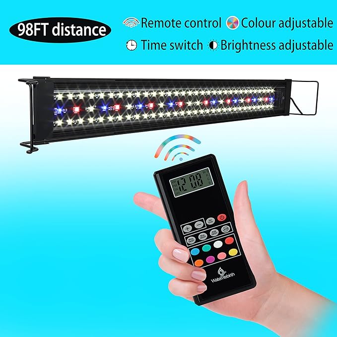 WaterRebirth Wireless Remote Full Spectrum Aquarium LED Light Strip - Ultra-Thin Design with Timer & RGB Modes for Fish Tank Plants (24-30”)