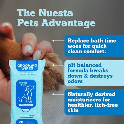 Pets XL Hypoallergenic Pet Wipes - Deodorizing No Bath Cleaning for Dogs & Puppy Grooming | Ear, Face, Butt, Paw Wet Wipe | Enriched w/Aloe, Chamomile, Oat Amino Acids | Healthier Coat & Skin