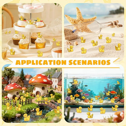 80Pcs Mini Golden Duck Statue Golden Duck Figurines Micro Garden Landscape Dollhouse Cake Decoration Potted Plants DIY Craft Charms for Party Gift