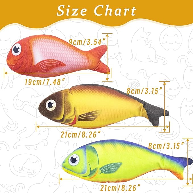 Soft Catnip Toys Fish, 3 Pack Bell Sound Cat Toys, Interesting Indoor Cat Kicker Toys, Durable and Highly Interactive Catnip Toys (Lucky Fish)