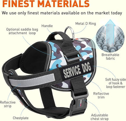 Dogline Unimax Service Dog Harness Vest with Removable Service Dog Patches Adjustable Straps Breathable Neoprene for Medical Identification Training Dogs Girth 36 to 46 in Blue Camo