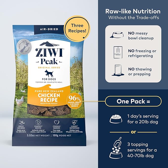 ZIWI Peak Air-Dried Dog Food  Chicken - All Natural, High Protein, Grain Free, Limited Ingredient w/Superfoods (3.5oz)