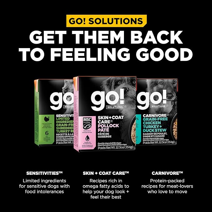 Go! Solutions Skin + Coat Care, Wet Dog Food, Pollock Pâté with Grains Sensitive Skin, 12.5 oz