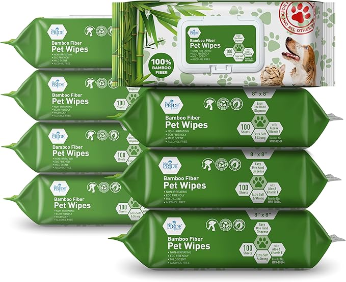 MED PRIDE 100% Bamboo Fiber Hypoallergenic Dog Wipes for Paws and Butt, Alcohol & Paraben-Free, Deodorizing, 8_8, 800 Wipes