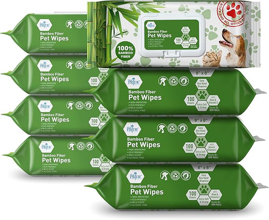 MED PRIDE 100% Bamboo Fiber Hypoallergenic Dog Wipes for Paws and Butt, Alcohol & Paraben-Free, Deodorizing, 8_8, 800 Wipes