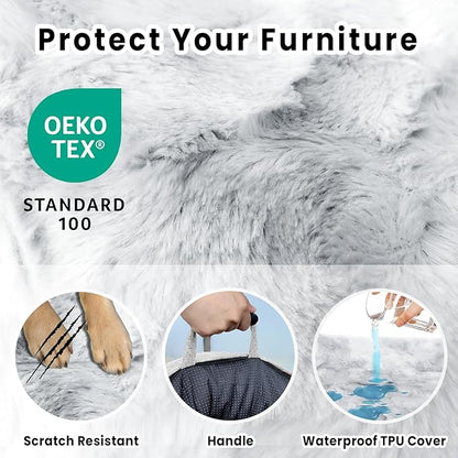 Calming Extra Large Dog Couch Bed for Dogs, 45 x 37 inch Waterproof Removable Pet Mat Couch Cover for Furniture Protector, Non-Slip Fluffy Pelsbarn Dog Bed for Couch, Sofa, Car - Tie-Dye Grey