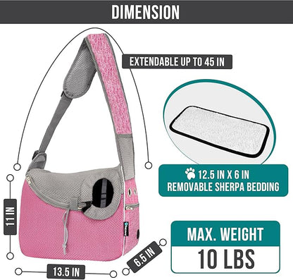PetAmi Small Dog Sling Carrier, Soft-Sided Crossbody Puppy Carrying Purse Bag, Adjustable Sling Pet Pouch to Wear Medium Dog Cat Travel, Dog Bag for Traveling, Breathable, Poop Bag Dispenser, Pink