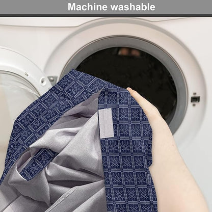 Ambesonne Abstract Geometry Dog Crate Cover, Style Motifs in Squares Rhythmic Arrangement, Easy to Use Pet Kennel Cover for Medium Large Dogs, 48 Inch, Blue White