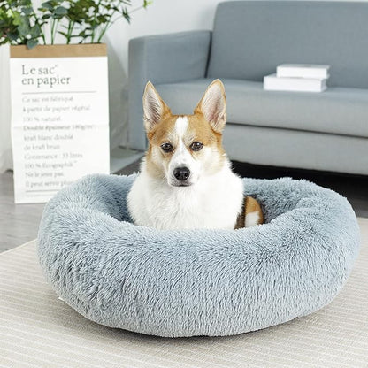 Anti Anxiety Round Fluffy Plush Faux Fur Warm Washable Dog Bed & Cat Bed, Original Bed for Small Medium Large Pets,Used to Relieve Joints and Improve Sleepï¼20"/24"/27''ï¼ (24", Light Grey)