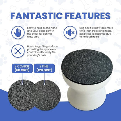 Dog Nail File - Upgraded Dog Nail Scratch Board - 1 White Nail File for Dogs w/ 4 Replaceable Sandpapers - Dog Nail Trimmers - Round Dog Nail Grinder for Pet Nails - Relaxing Dog Nail Trimming Board