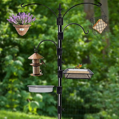 yosager Premium Bird Feeding Station Kit, 90" x 23" Birds Feeder Pole, Planter Hanger, Multi Feeder Hanging Kit with Metal Suet and Bath for Bird Watching, Attracting Wild Birds