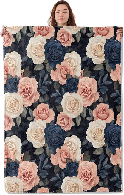 Elegant Rose Blanket, Soft Warm Cozy Sophisticated Floral Throw Blanket Gifts for Adults Kids Women, Lightweight Fuzzy Comfy Flannel Blankets for Couch, Travel, Bed, House Decor 80×60 Inch
