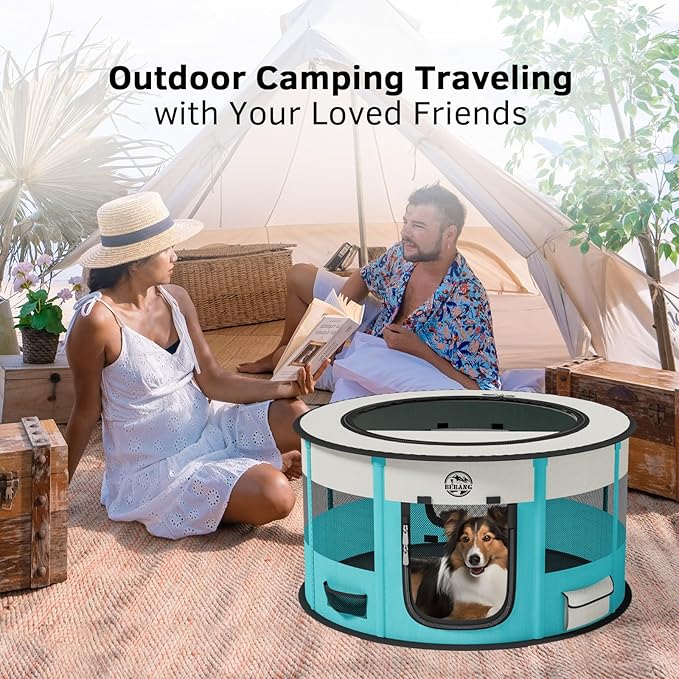 Dog Playpen Puppy Play Pen Indoors Pet Crate Small Dog Cage Portable Foldable Cat Kennel for Kitten Hamster Rabbit Bunny Guinea Pig with Collapsible Food Bowl Carrying Case
