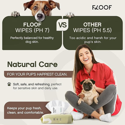 Floof Hypoallergenic Dog Wipes  Natural Aloe Grooming Wipes for Paws Face Ears Eyes & Bum  Vet-Formulated Extra Thick Safe for Puppies & Adult Dogs  216 Count
