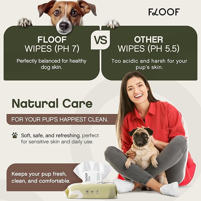 Floof Hypoallergenic Dog Wipes  Natural Aloe Grooming Wipes for Paws Face Ears Eyes & Bum  Vet-Formulated Extra Thick Safe for Puppies & Adult Dogs  216 Count