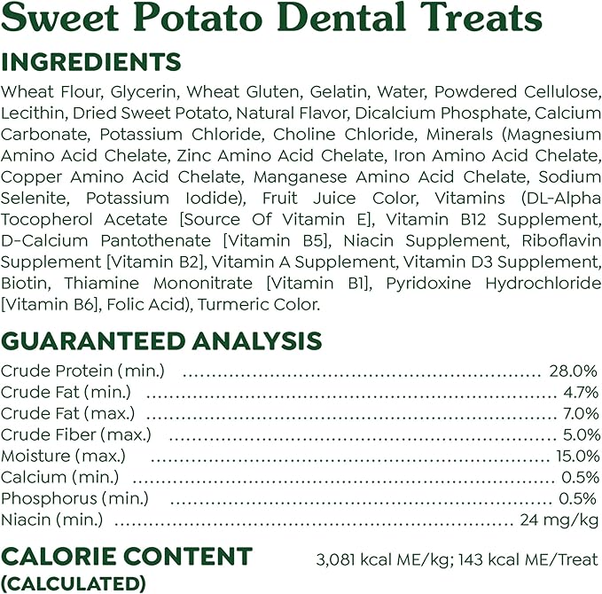 Greenies Large Dental Dog Treats, Sweet Potato Flavor, 36 oz. Pack (24 Treats)