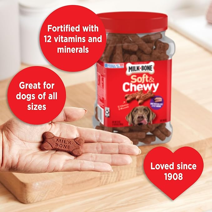 Milk-Bone Soft & Chewy Dog Treats, Beef & Filet Mignon Recipe With Chuck Roast, 25 Ounce Container